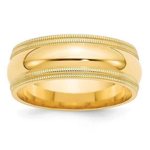 14k Yellow Gold 8mm Double Milgrain Comfort Fit Band Size 5