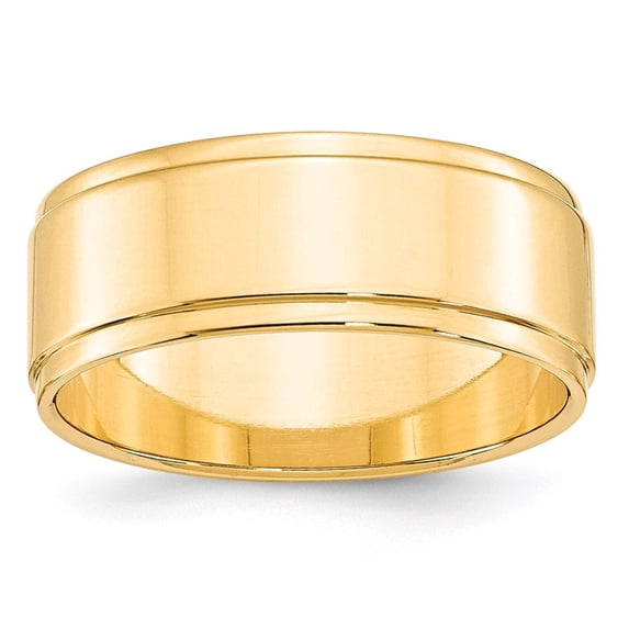 14k Yellow Gold 8mm Flat with Step Edge Wedding Band Size 5.5 FLE080