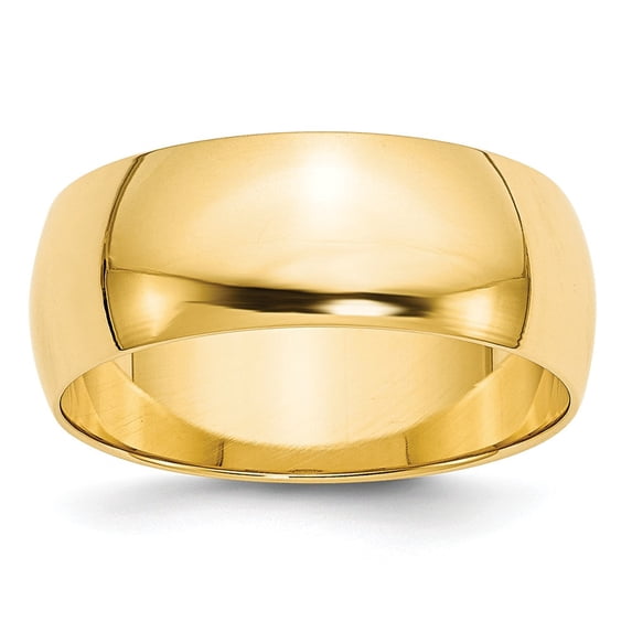 14k Yellow Gold 8mm Lightweight Half Round Wedding Band Size 11