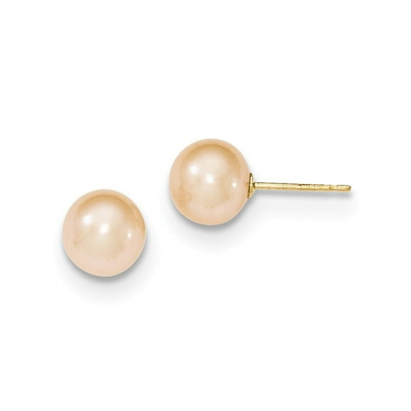 14k Yellow Gold 8mm Pink Round Freshwater Cultured Pearl Stud Post Earrings Ball Button Fine Jewelry For Women Gifts For Her