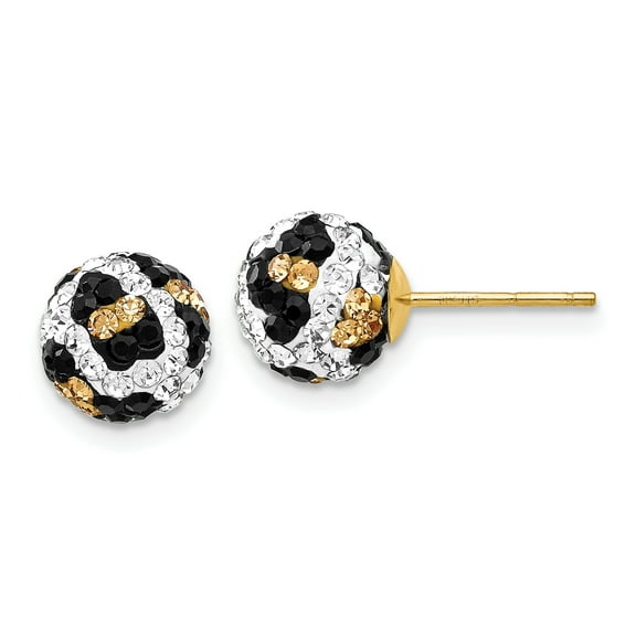 14k Yellow Gold 8mm Post Stud Leopard Pattern White Black Crystal Earrings Ball Button Fine Jewelry For Women Gifts For Her