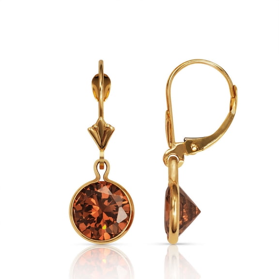 14k Yellow Gold 8mm Round Bezel-set CZ Leverback Earrings (12 Colors) (8mmx26mm) (june-pink) Stud Earring for Women