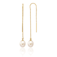 thumbnail image 1 of 14K Solid Yellow Gold 7mm White Rice Freshwater Cultured Pearl Threader Drop Dangle Earrings, 1 of 10