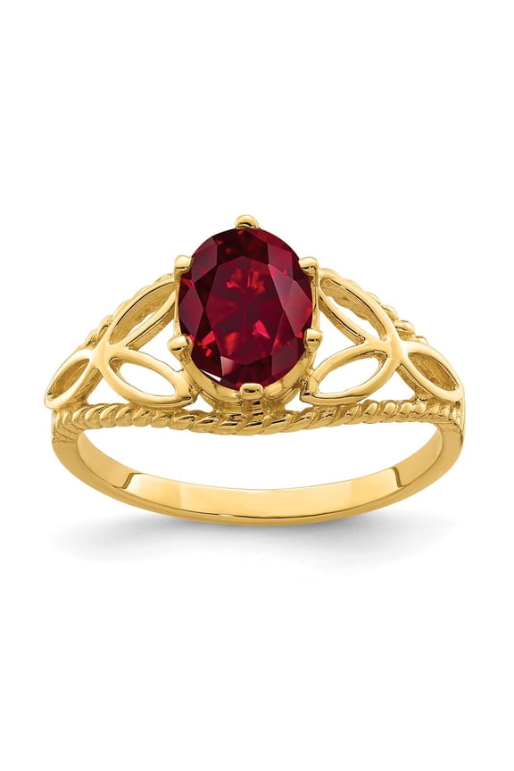 14k Yellow Gold 8x6mm Oval Shape Lab Created Ruby Ring Fine Jewelry For Women Gifts For Her, Size 6