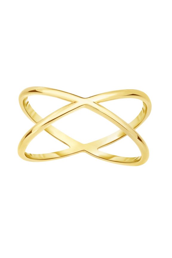 14k Yellow Gold 9.3mm Shiny Round Tube Double Row X Type Fancy Ring - 1.7 Grams - Size 7