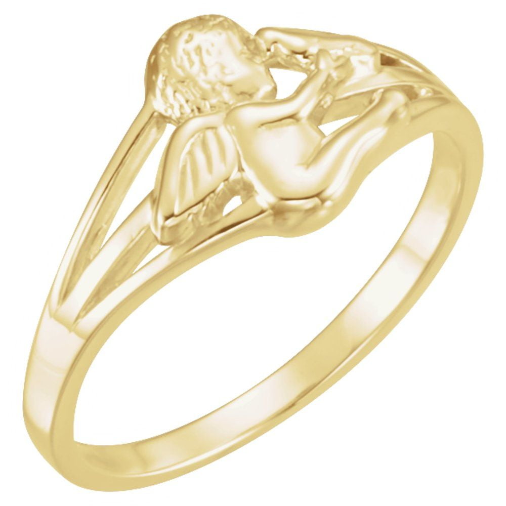 RYAN JONATHAN FINE JEWELRY 14k Yellow Gold 9.7mm Cherub and Dove Religious Spiritual Fashion Ring Fine Jewelry For Women Gifts For Her, Size 7