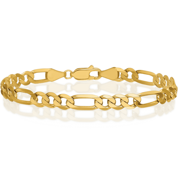 14K Solid Yellow Gold 5.25mm Figaro Link Chain Bracelet