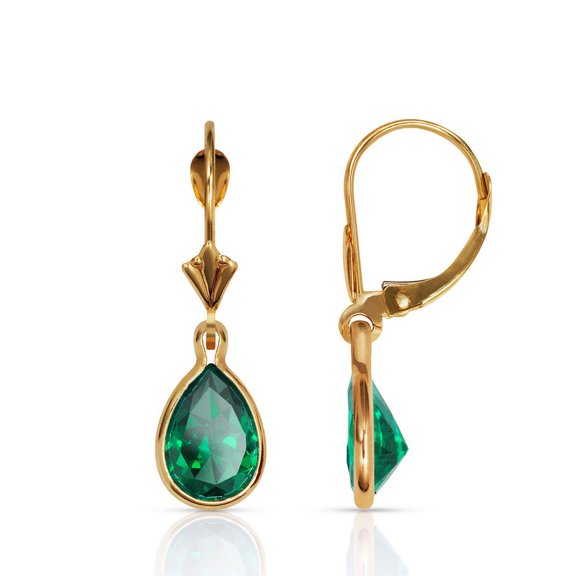 14k Yellow Gold 9x6mm Pear shape CZ Birthday Leverback Earrings (12 Colors) (6mmx25mm) (may green) Stud Earring for Wome