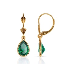 14k Yellow Gold 9x6mm Pear shape CZ Birthday Leverback Earrings (12 Colors) (6mmx25mm) (may green) Stud Earring for Wome
