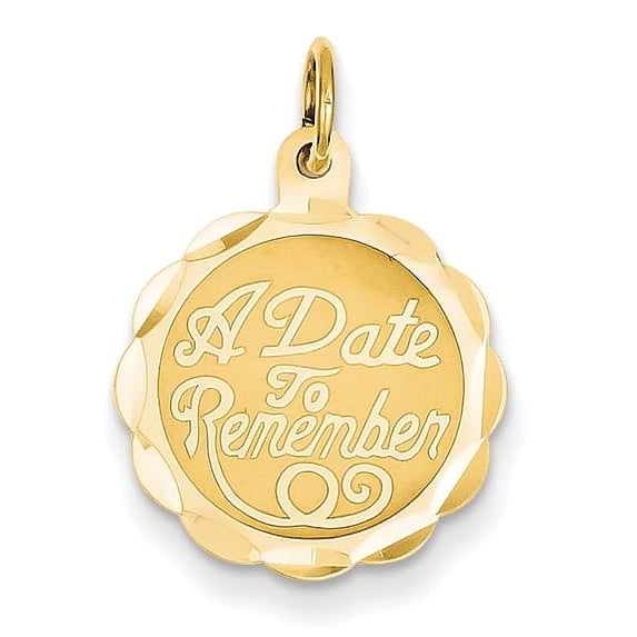 14k Yellow Gold A DATE TO REMEMBER Disc Charm Pendant
