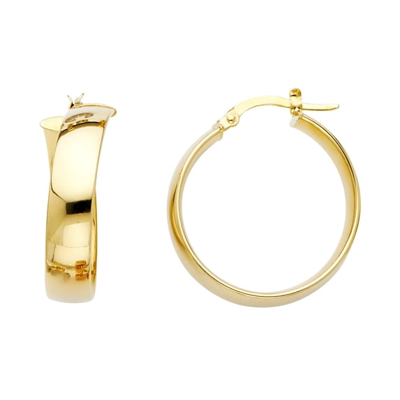 14k Yellow Gold A Symmetrical Hoop Modern Flat Wide Earrings Jewelry Female Unisex