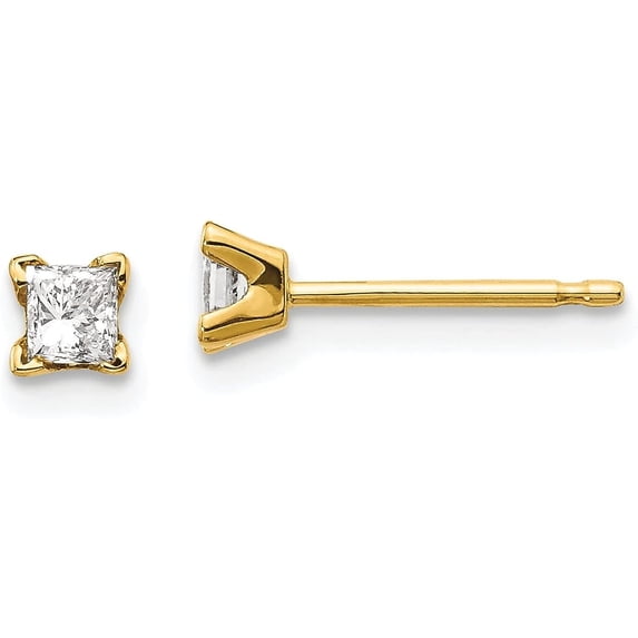 14k Yellow Gold AA Quality Complete Princess-cut Diamond Stud Earrings - 2.75mm Natural Diamonds