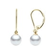 thumbnail image 1 of 14k Yellow Gold AAAA Quality Japanese Akoya Cultured Pearl Leverback Dangle Earrings for Women (7.5-8mm) - PremiumPearl, 1 of 1