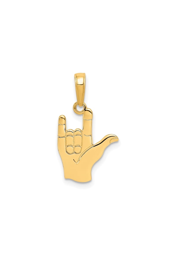 14k Yellow Gold ASL I Love You Hand Pendant Necklace for Women and Men, Sign Language Symbol of Love, Unisex Deaf Culture Jewelry