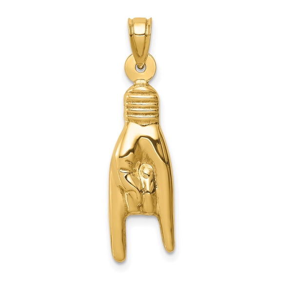 14k Yellow Gold ASL I Love You Hand Pendant for Women or Unisex, American Sign Language Charm Symbolizing Love and Communication, Fine Jewelry Supporting Deaf Culture