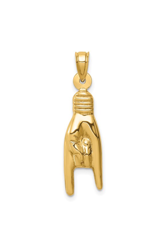 14k Yellow Gold ASL I Love You Hand Pendant for Women or Unisex, American Sign Language Charm Symbolizing Love and Communication, Fine Jewelry Supporting Deaf Culture