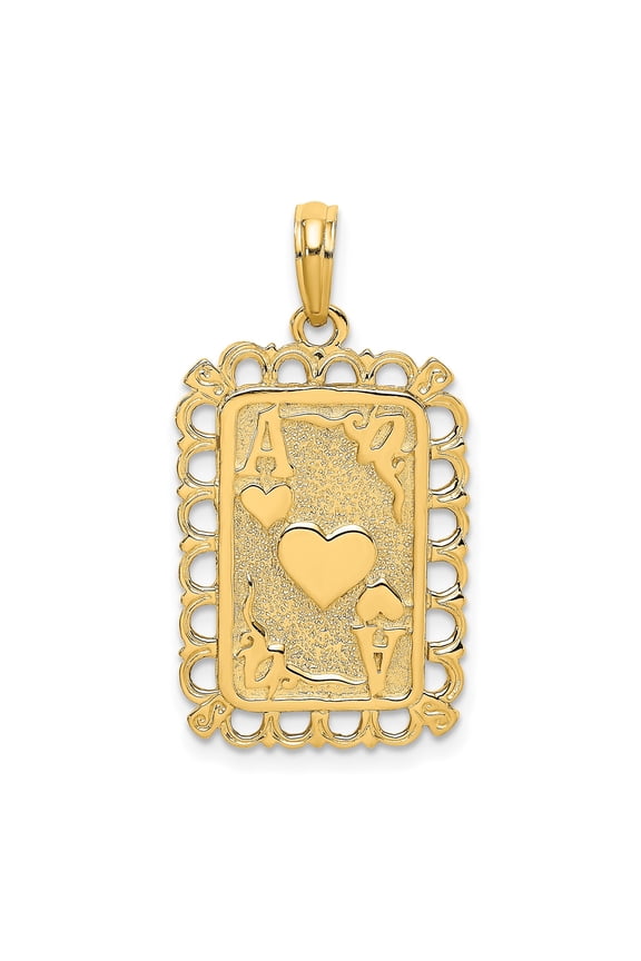 14k Yellow Gold Ace of Hearts Pendant Necklace for Women and Men, Ornate Playing Card Charm with Heart Design, Symbolic Jewelry of Love, Luck, and Bold Style