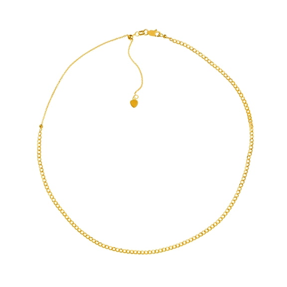14k Yellow Gold Adjustable Curb Chain Necklace Choker 17 Inch Choker Necklace for Women and Men
