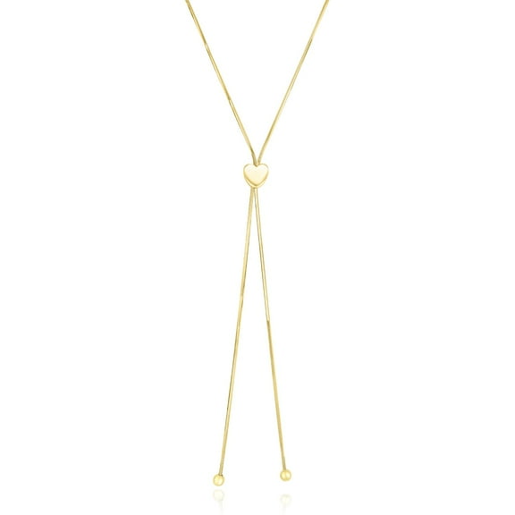 14k Yellow Gold Adjustable Heart Style Lariat Necklace 24 in