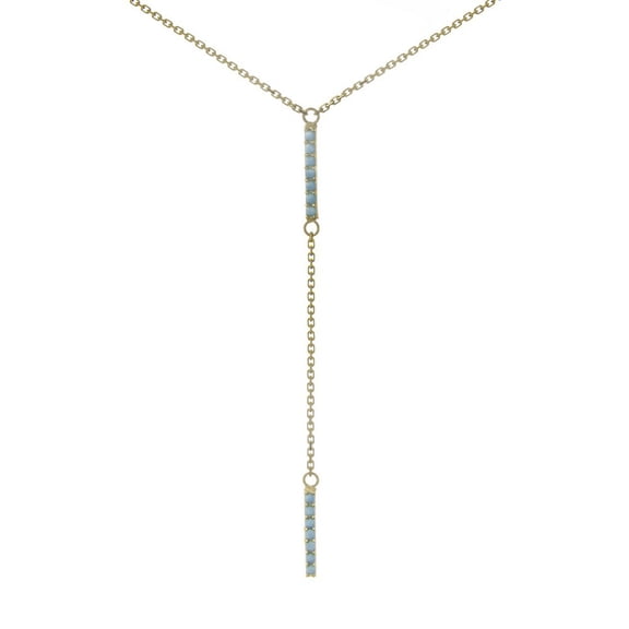 14k Yellow Gold Adjustable Nano Simulated Turquoise Staple Lariat Necklace - 18 Inch