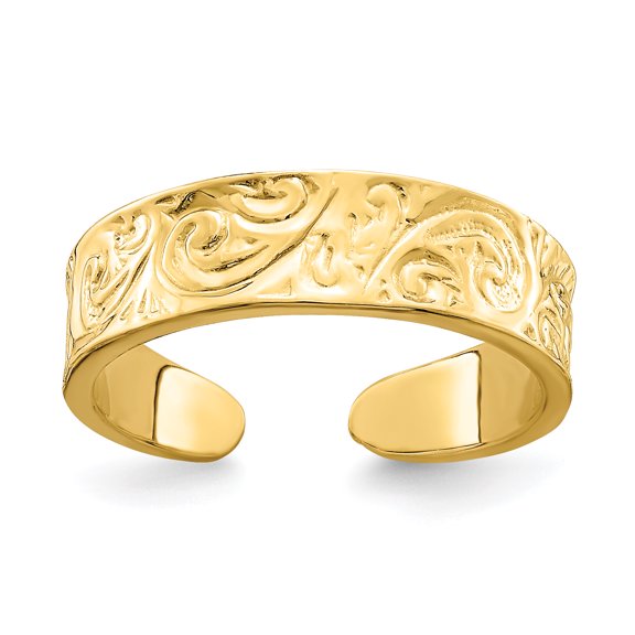 14k Yellow Gold Adjustable Scroll Pattern Toe Ring
