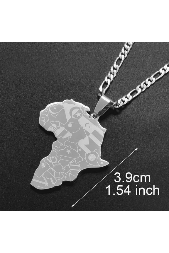 14k Yellow Gold Africa Map With Flag Pendant Chain Necklaces African Maps Jewelry for Women Men A005