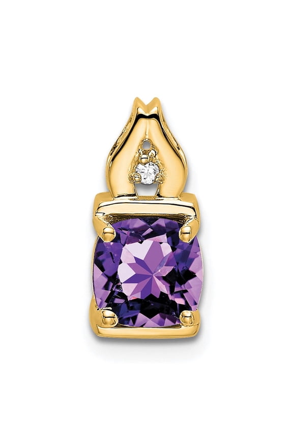 14k Yellow Gold Amethyst Flame Religious Pendant Charm with Diamond Accent for Women