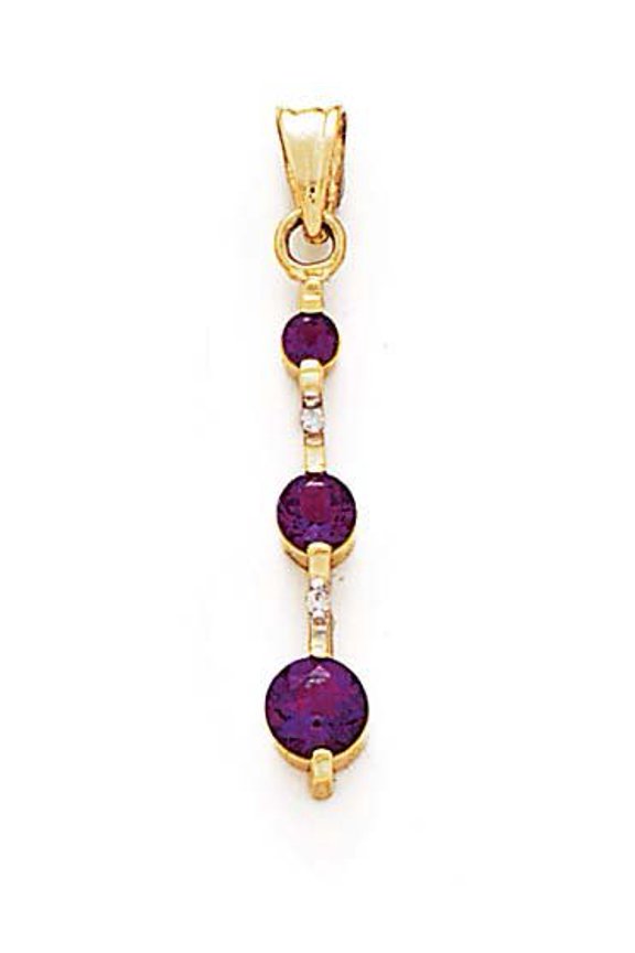 14k Yellow Gold Amethyst and Diamond Pendant - .02 dwt