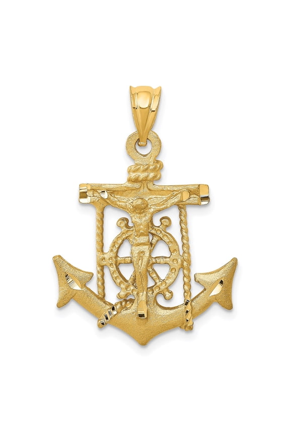14k Yellow Gold Anchor Crucifix Cross Pendant Necklace for Men and Women Nautical Rope Style Christian Maritime Faith Jewelry Spiritual Statement Accessory
