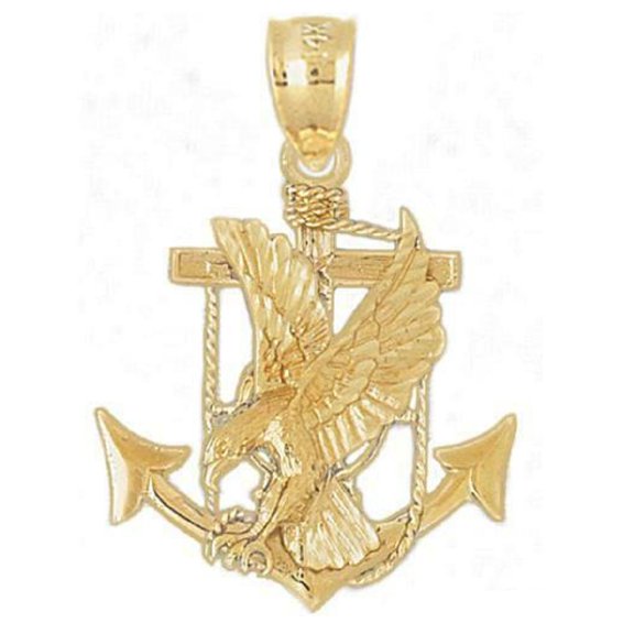 14k Yellow Gold Anchor Eagle Pendant, Made in USA
