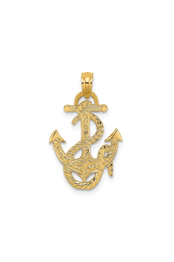 14k Yellow Gold Anchor Pendant with Nautical Rope Design for Men and Women, Unisex Maritime Necklace Symbolizing Faith, Hope, Strength, and Spiritual Stability