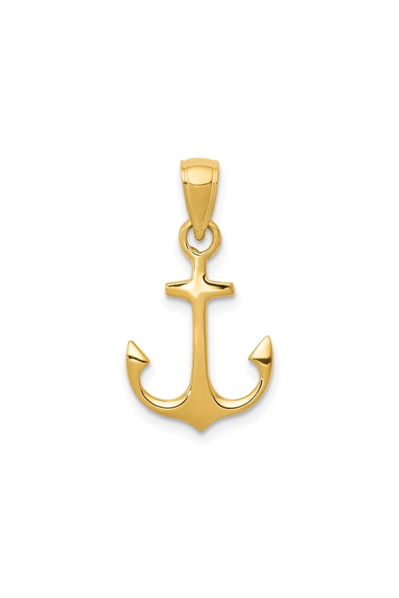 14k Yellow Gold Anchor Pendant Necklace for Women and Men, Nautical Religious Charm with High Polish Finish, Maritime Symbol of Hope Faith and Strength
