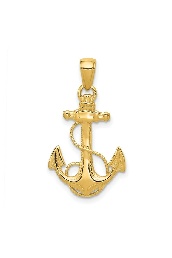 14k Yellow Gold Anchor Pendant with Rope Detail, Nautical Maritime Jewelry for Men and Women, Symbol of Strength Faith and Hope, Unisex Christian Ocean Charm