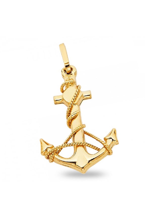 14k Yellow Gold Anchor Pendant Ship Nautical Charm Mariner Polished Genuine High Quality Diamond Cut Classic 23 mm x 18 mm