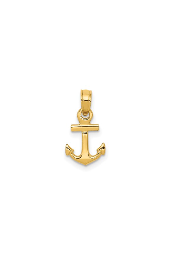 14k Yellow Gold Anchor Pendant for Women or Unisex, Polished Nautical Symbolic Necklace of Hope Faith Strength, Christian Maritime Jewelry for Everyday Wear