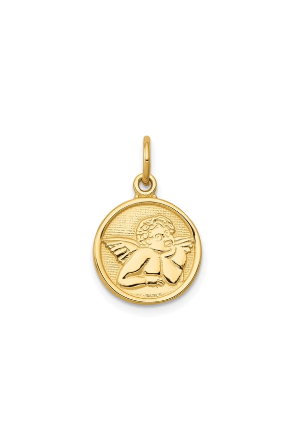 14k Yellow Gold Angel Medallion Pendant with Cherub Design for Women or Unisex Wear, Christian Religious Charm Symbolizing Faith, Protection, Spiritual Jewelry for Baptism or Confirmation