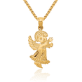 thumbnail image 1 of 14K Solid Yellow Gold Guardian Angel Wings Necklace Protect Us Cherub Pendant Religious Charm, 1 of 3