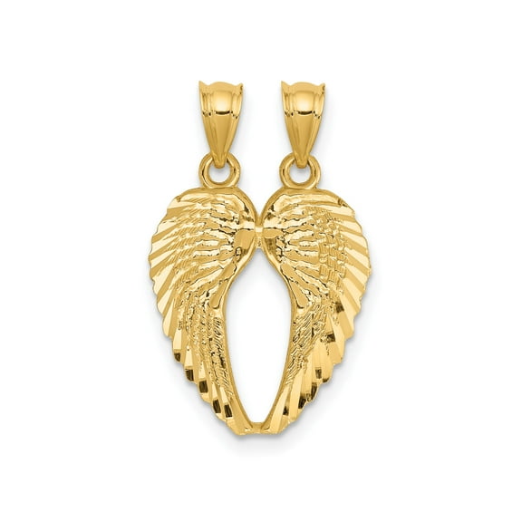 14k Yellow Gold Angel Wing Pendant Necklace with Split Feather Charms, Symbolic Jewelry for Women or Unisex, Spiritual Christian Protection and Faith Design