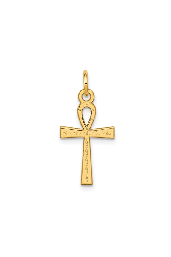 14k Yellow Gold Ankh Pendant for Men and Women, Egyptian Cross Symbol of Life and Immortality, Unisex Spiritual Jewelry with Details and African Heritage Design