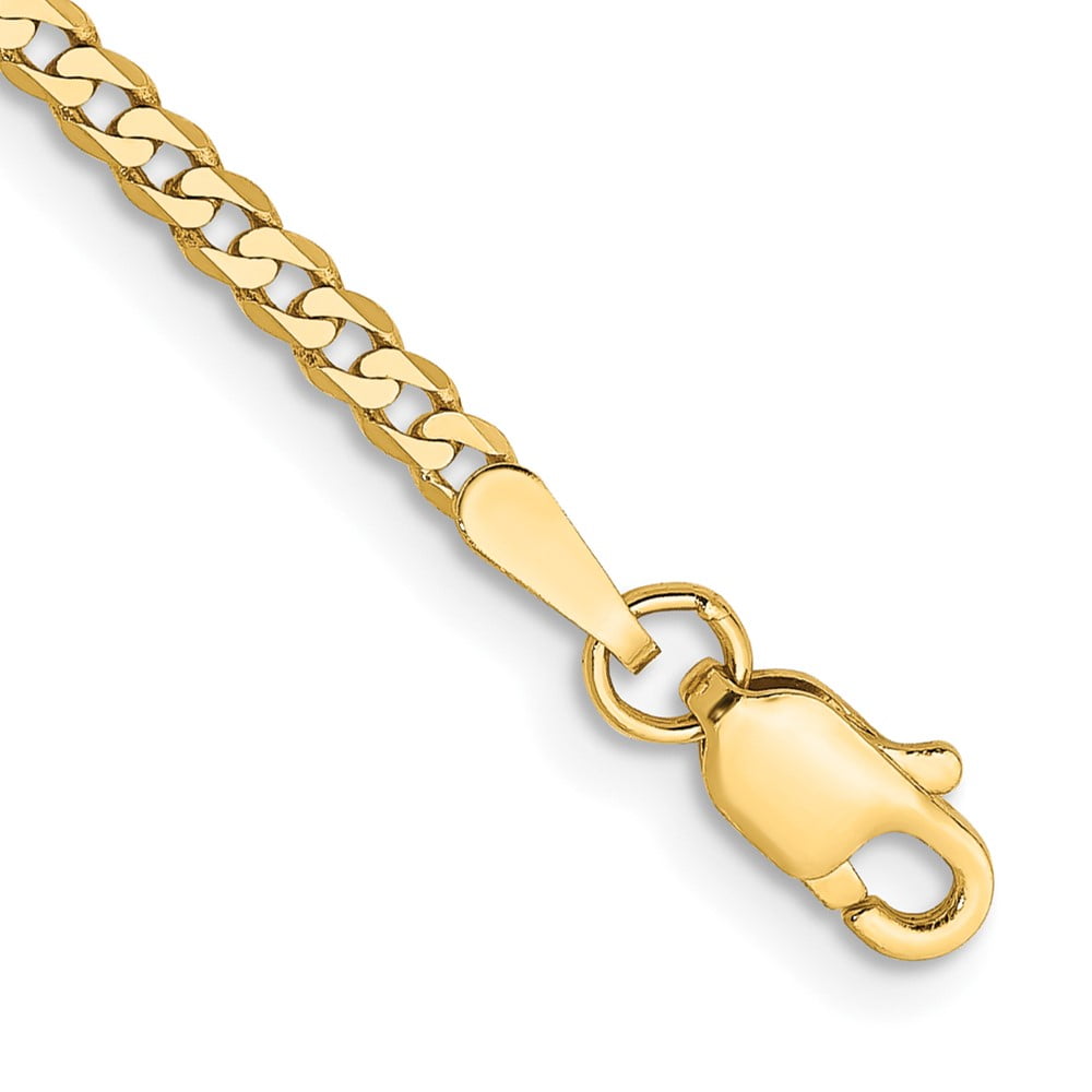 14k Yellow Gold Anklet 10 inch 2.2 mm Flat Beveled Curb with Lobster Clasp Anket