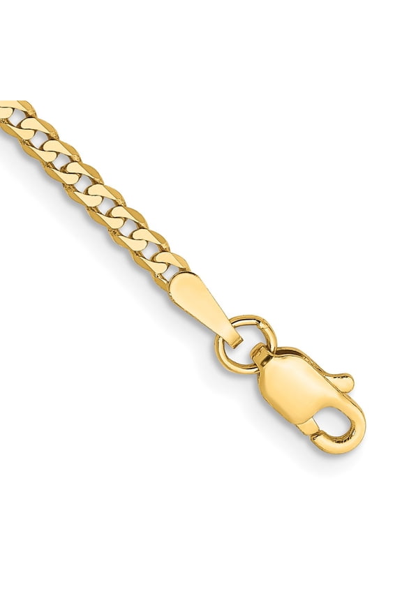 14k Yellow Gold Anklet 10 inch 2.2 mm Flat Beveled Curb with Lobster Clasp Anket