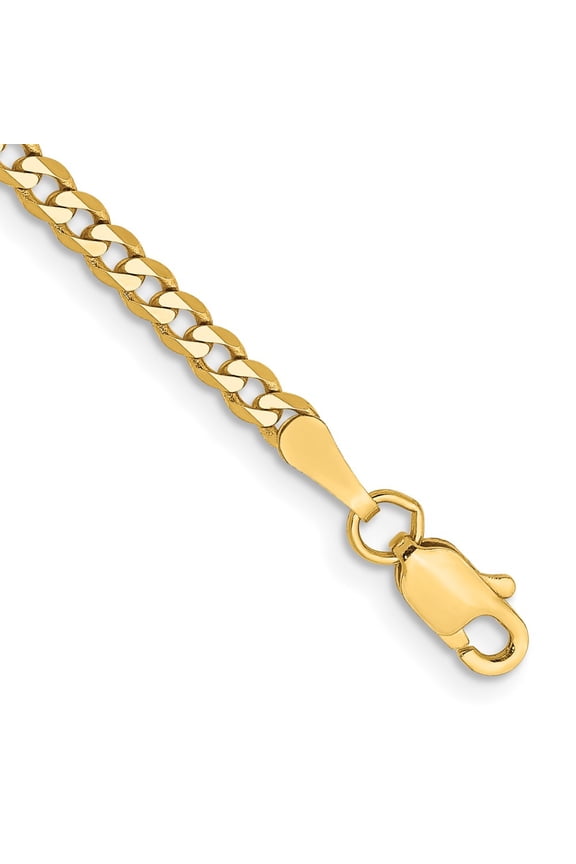 14k Yellow Gold Anklet 10 inch 2.3 mm Flat Beveled Curb with Lobster Clasp Anket