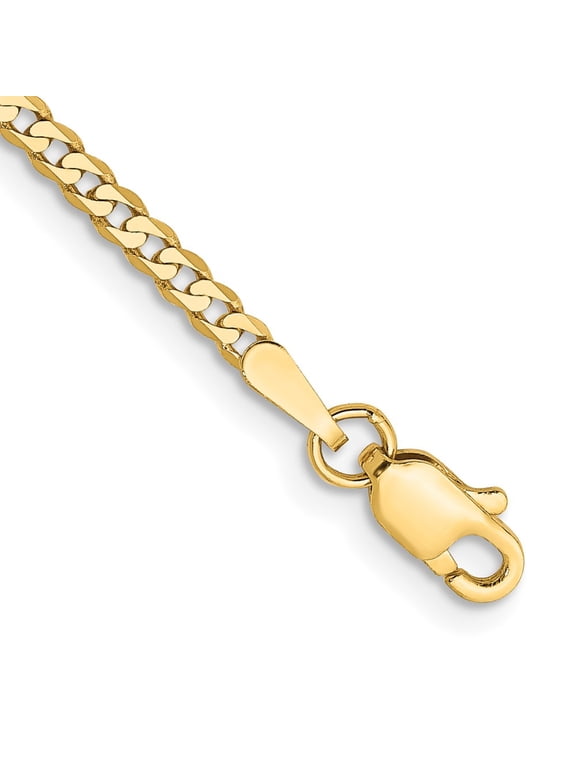 14k Yellow Gold Anklet 9 inch 2.2 mm Flat Beveled Curb with Lobster Clasp Anket
