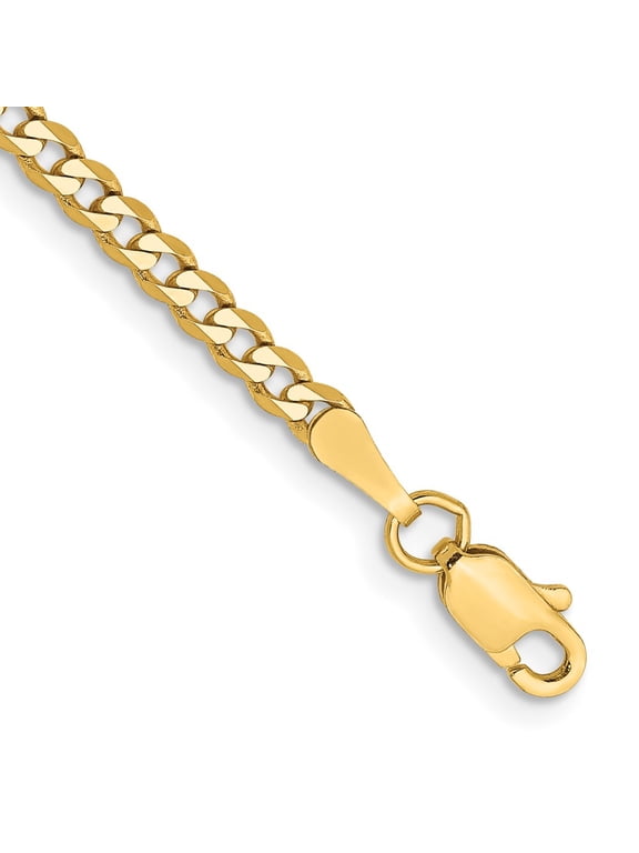14k Yellow Gold Anklet 9 inch 2.3 mm Flat Beveled Curb with Lobster Clasp Anket