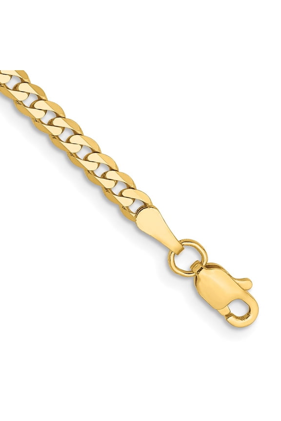 14k Yellow Gold Anklet 9 inch 2.9 mm Flat Beveled Curb with Lobster Clasp Anket