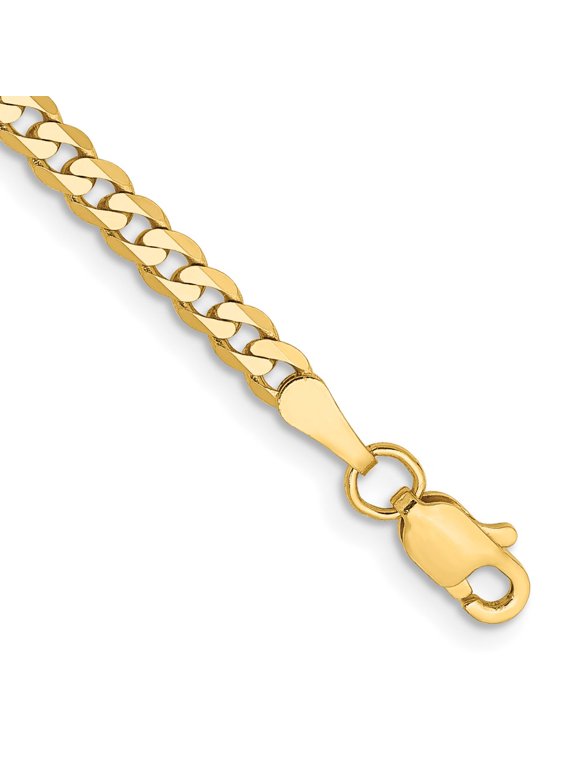 14k Yellow Gold Anklet 9 inch 2.9 mm Flat Beveled Curb with Lobster Clasp Anket
