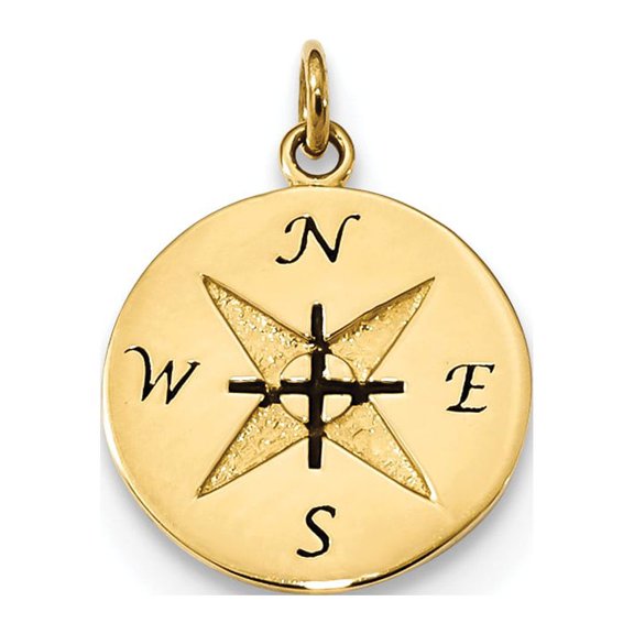 14k Yellow Gold Antiqued Compass Pendant
