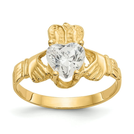 14k Yellow Gold April Birthstone Claddagh Band Ring