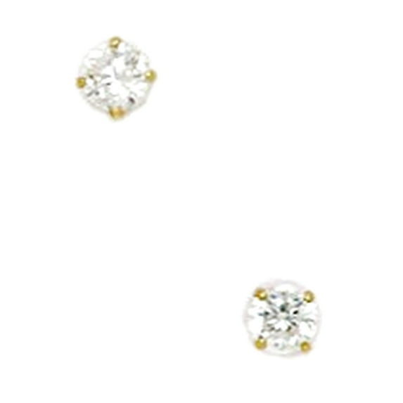14k Yellow Gold April Clear 3mm Round Cubic Zirconia Basket Set Earrings Stud Earring for Women