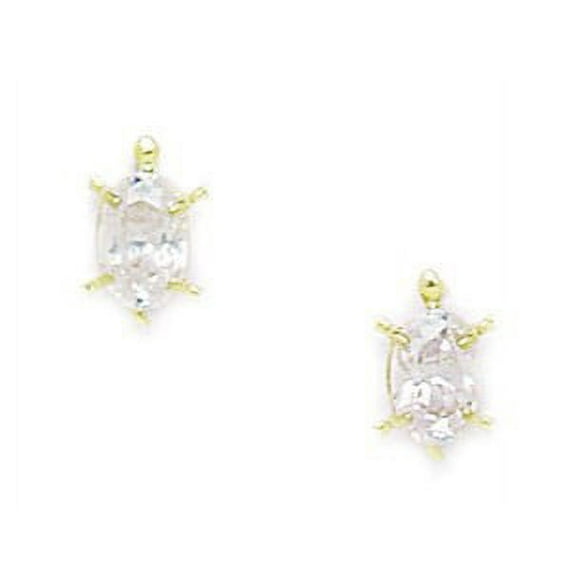 14k Yellow Gold April Clear 6x4mm CZ Turtle Screw-Back Earrings - Measures 9x6mm